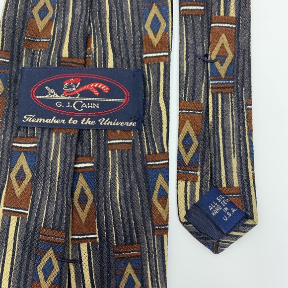 G. J. Cahn Men’s Necktie All Silk Gray/Brown Geometric H5 - Picture 3 of 3